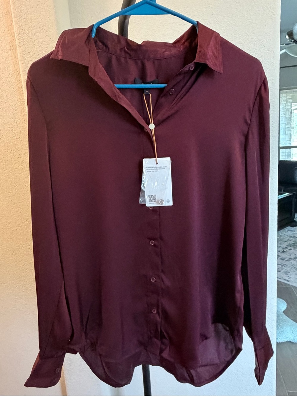 Quince Washable Stretch Silk Blouse in Wine Tasting Red Burgundy S